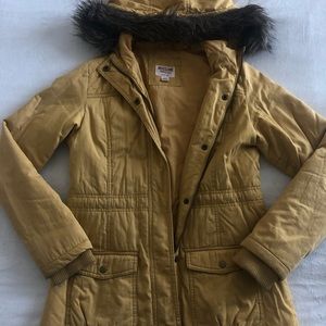 Mossimo Supply Co. Tan Hooded Jacket with Faux Fur Trim